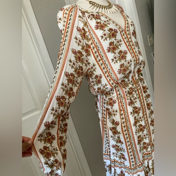 Loft Floral Stripe Split Neck Swing Dress size M - Picture 8 of 11